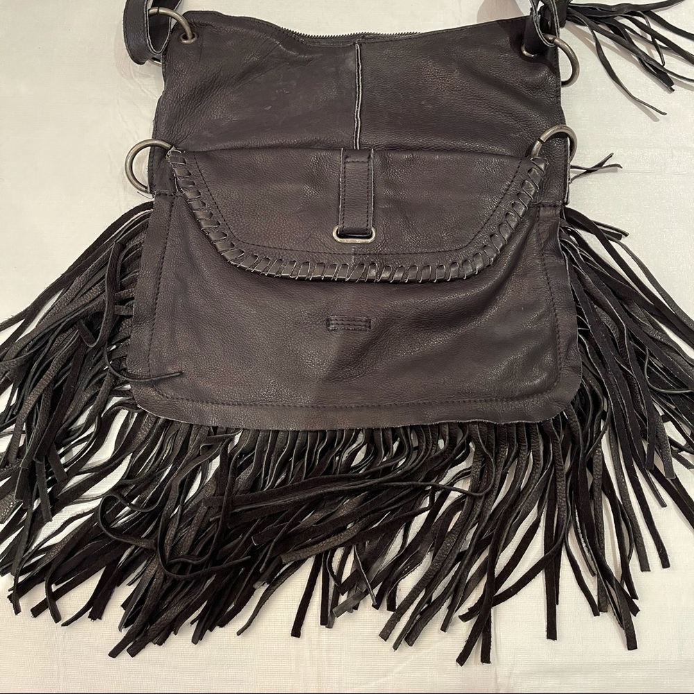 Genuine leather fringed bag